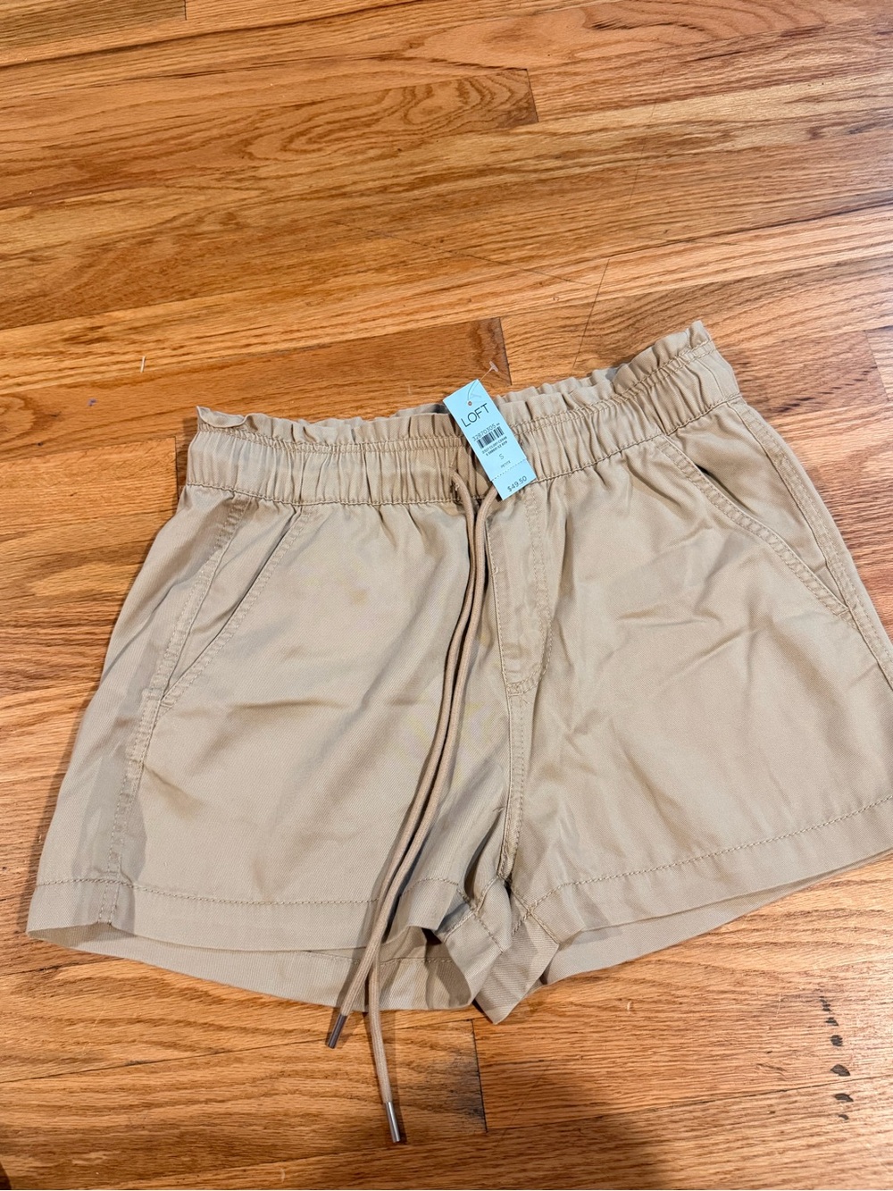 LOFT Women's Beige High-Waist Drawstring Shorts